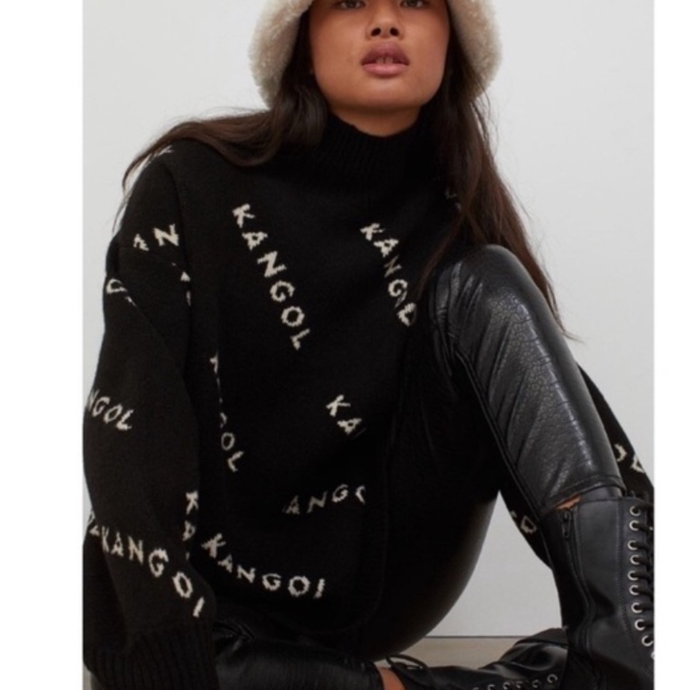 Kangol x H&M Special Edition Black Logo Turtleneck Sweater size L